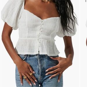ASTR the Label
Puff Sleeve
Button Front
Smocked Top